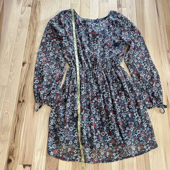 Abercombie Fitch Mini Dress sz S Long Sleeve Dark Floral Date Night Boho V Neck - Picture 7 of 8